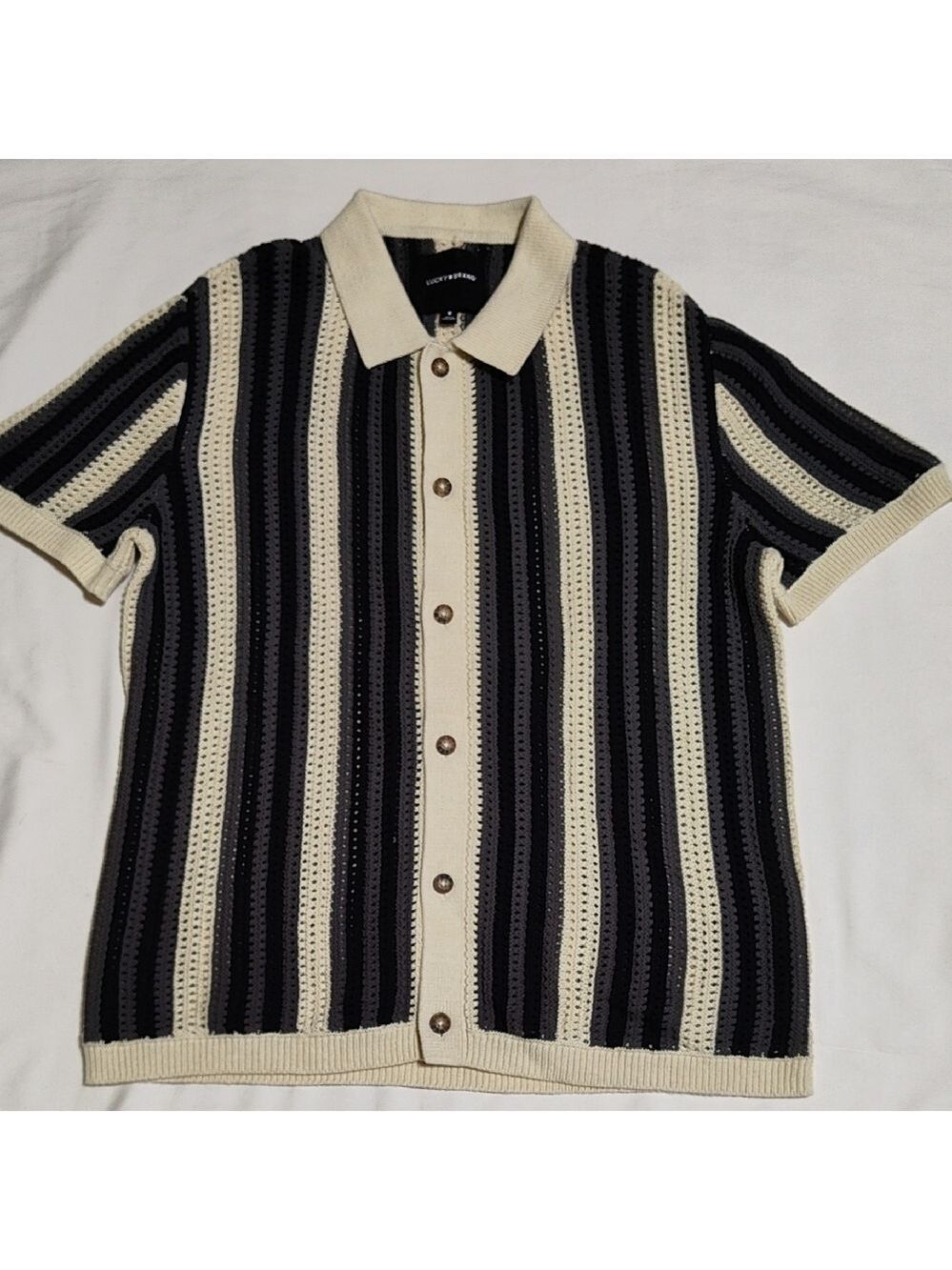 Urban Outfitters Black and Cream Striped Button Down Shirt
